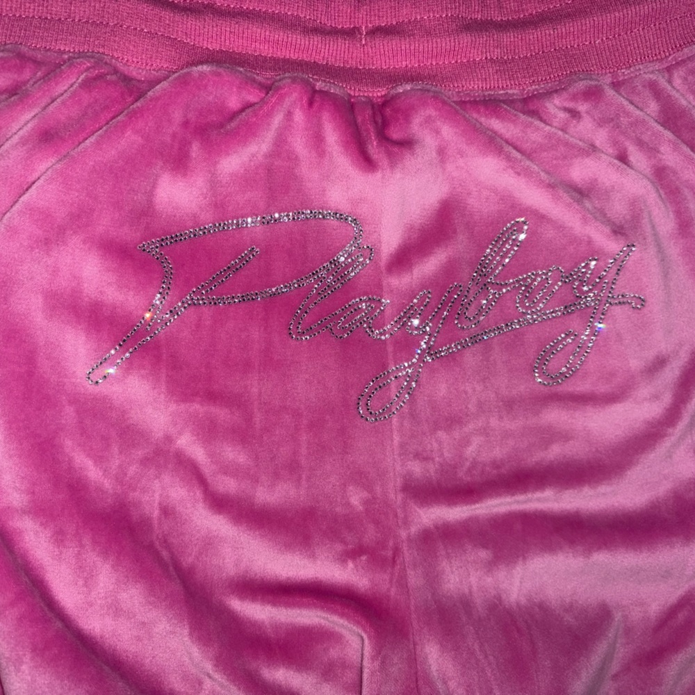 PLAYBOY Pink Velour Rhinestone Pants